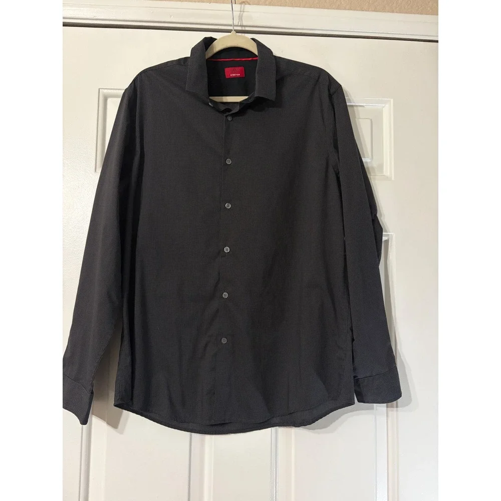 Alfani | Button Down Shirt || XL || Grey Black Slim Fit Stretch Micro Check|